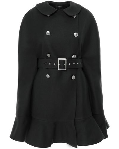 AVENUE No.29 Double Breasted Cape With Belt - Black