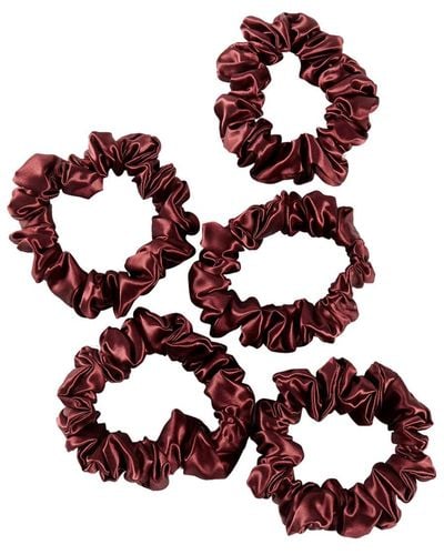 Soft Strokes Silk Pure Mulberry Silk Mini Scrunchie Set Of Five In Burgundy - Red