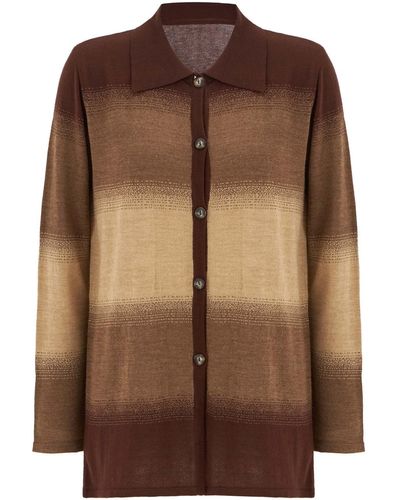 Peraluna Polo-neck Color Transition Knitwear Cardigan - Brown