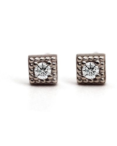 VicStoneNYC Fine Jewelry Unique Textured Gold Tiny Diamond Stud Earrings - White