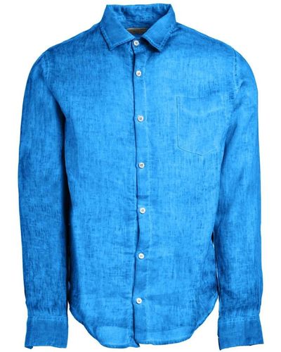 Haris Cotton Long Sleeved Front Pocket Linen Freddo Dye Shirt - Blue