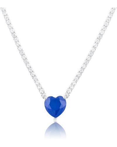 SHYMI Fancy Heart Silver Heart Tennis Necklace - Blue