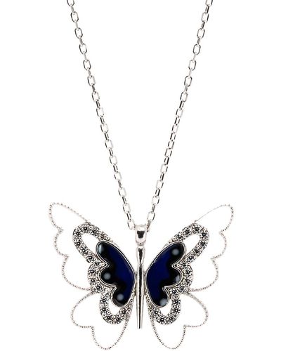 Ebru Jewelry Spiritual Transformation Blue Butterfly Necklace - Metallic