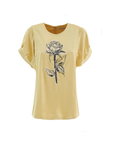 Julia Allert Embroidered Viscose Blouse With Loose Fit Pale Yellow