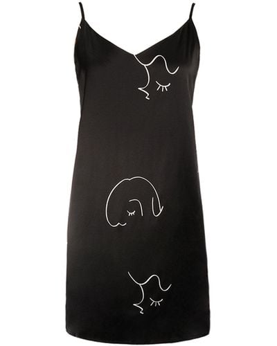 NOT JUST PAJAMA The Dream Art Printed Silk Dress - Black