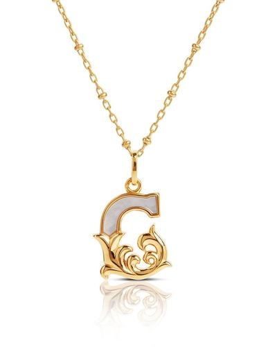 Kasun Plated G Initial Necklace With Mother Of Pearl - Metallic