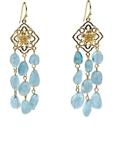 Farra Bohemian Style Aquamarine Beaded Tassel Earrings - Blue