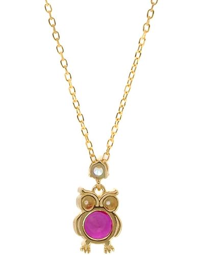 Ebru Jewelry Ruby Owl Necklace - Metallic
