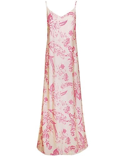 Haris Cotton Printed Linen Blend Maxi Dress With Straps And Slits - Pink