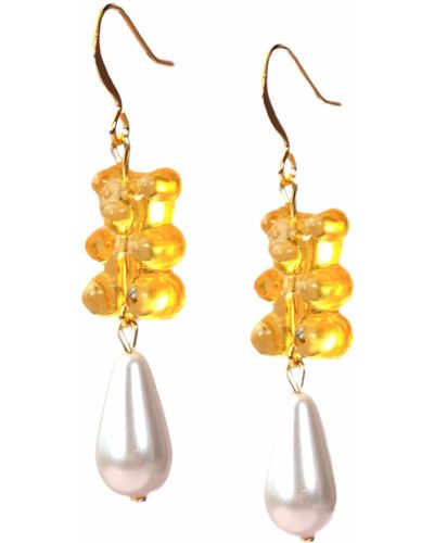 By Chavelli Gummy Bear Pearl Drop Dangly Earrings In Orange - Metallic
