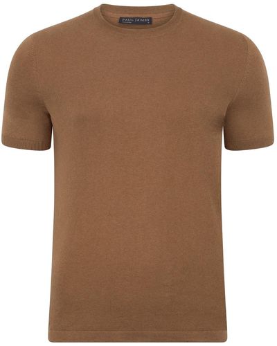 Paul James Knitwear S Ultra-fine Cotton Hugo Knitted T-shirt - Brown