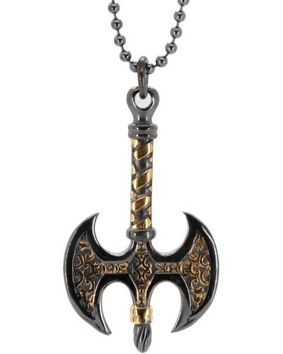 Ebru Jewelry Viking Axe Sterling Silver & Gold Pendant Chain Necklace - Metallic