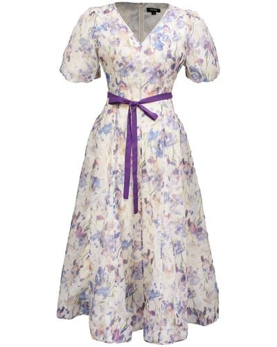 Smart and Joy Neutrals / Flower Print Fit-and-flare Tea Organza Dress - Multicolor
