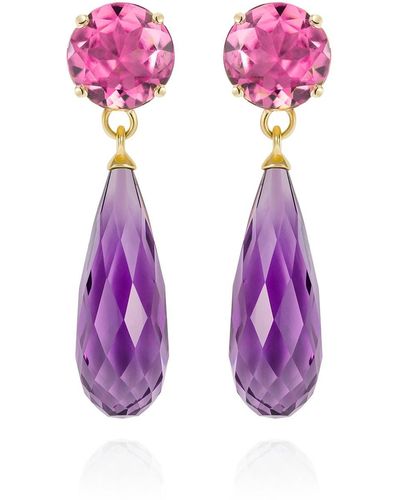 Augustine Jewels Purple Amethyst & Pink Tourmaline Gold Drop Earrings - Multicolor