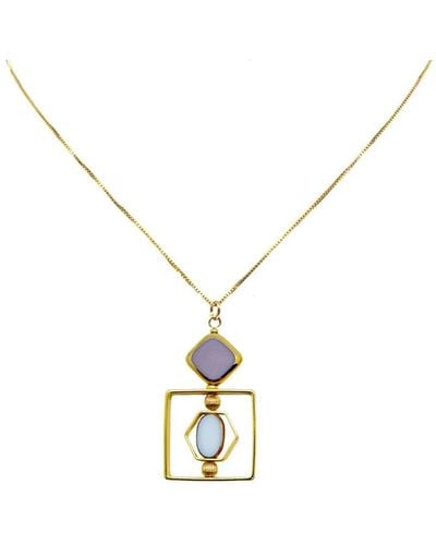 Aracheli Studio White And Lavender Vintage German Glass Beads Art Deco Chain Necklace - Metallic