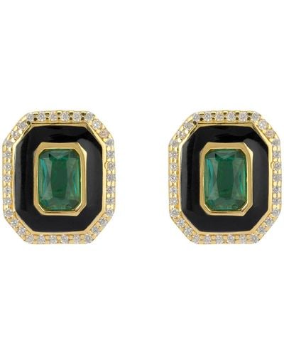 LÁTELITA London Art Deco Emerald And Enamel Stud Earrings Gold - Green