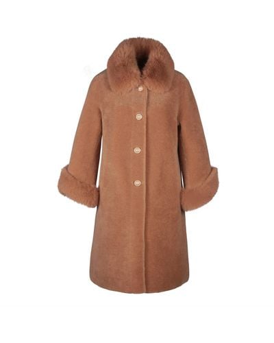 Santinni 'monroe' 100% Wool & Faux Fur Teddy Coat In Marrone - Brown