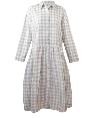 Zenzee Neutrals Cotton Linen Gingham Shirt Dress Natural & - Grey
