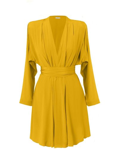 Lily Phellera Zimmer Lounge Kimono Dress In Mustard Seed - Yellow