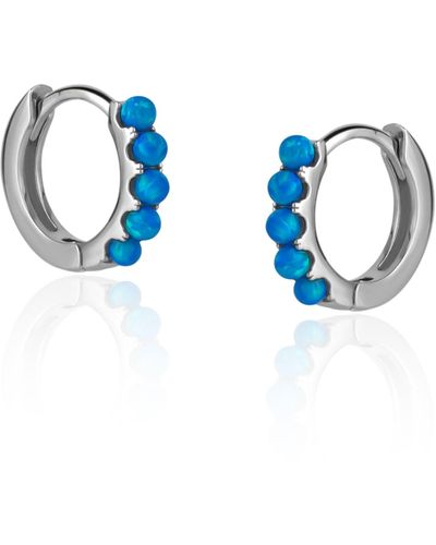 Spero London Beaded Blue Opal huggie Hoop Earrings