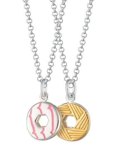 Lily Charmed Sterling Party Ring Necklace With Pink Enamel Necklace - Metallic