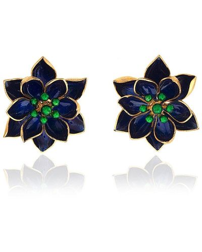 Milou Jewelry Navy Lotus Flower Earrings - Black