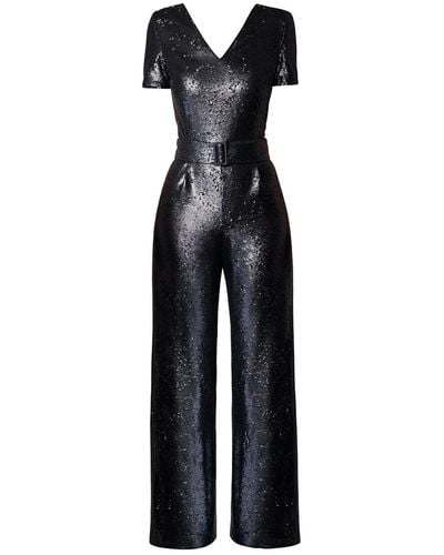 Rumour London Naomi Sequin Jumpsuit With V-shaped Back And Belt - Black