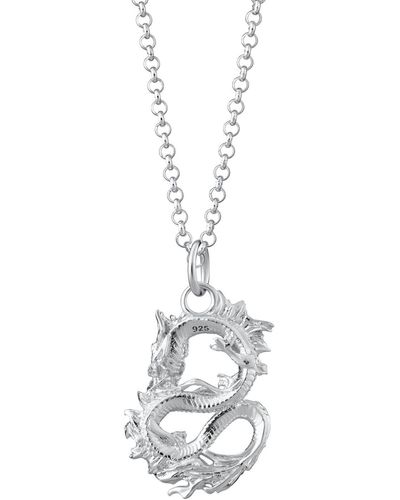 Lily Charmed Sterling Chinese Dragon Necklace - Metallic