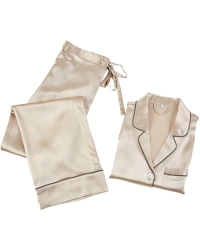 Soft Strokes Silk Neutrals Pure Silk Long Sleeve Pajama Set - Natural