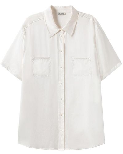 SILK LAUNDRY Short Sleeve Boyfriend Shirt - White