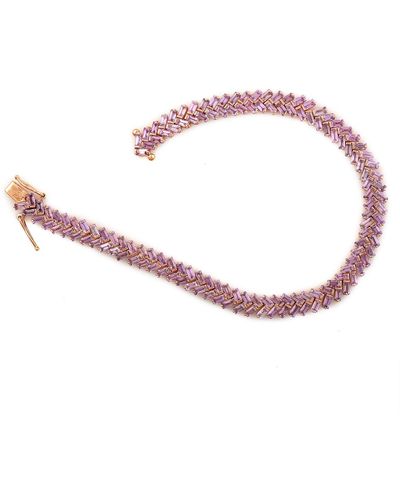 Artisan Rose Gold Baguette Sapphire Designer Bracelet Handmade Jewelry - Pink