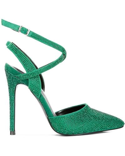 Rag & Co Charmer Rhinestone Embellished Stiletto Sandals In - Green