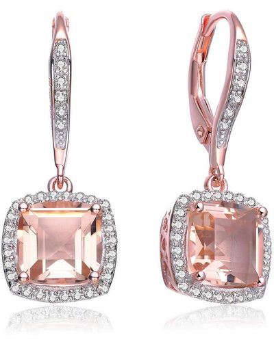 Genevive Jewelry Sterling Silver Rose Gold Plated Morganite Cubic Zirconia Drop Earrings - Pink