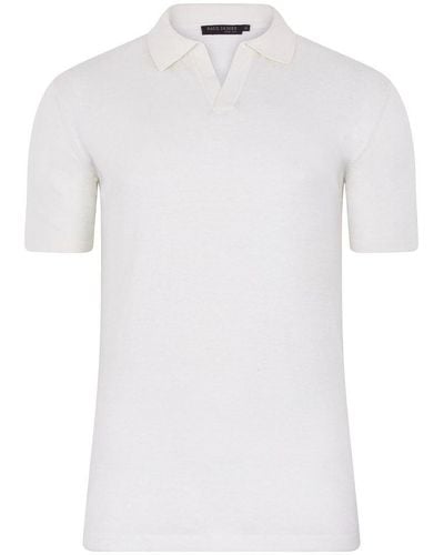 Paul James Knitwear S Ultra Fine Cotton Linen Raphael Buttonless Polo Shirt - White