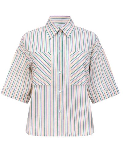 blonde gone rogue Ocean Drive Boxy Shirt, Upcycled Cotton, In Colourful Stripes - Blue