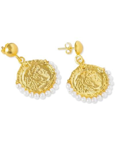 Ottoman Hands Myia Pearl Coin Drop Stud Earrings - Metallic