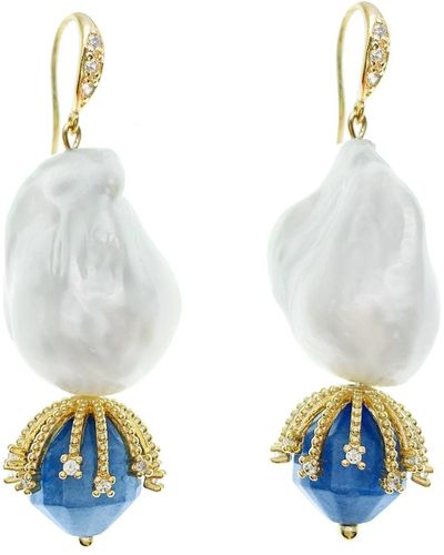 Farra Baroque Pearl With Blue Aventurine Dangle Earrings
