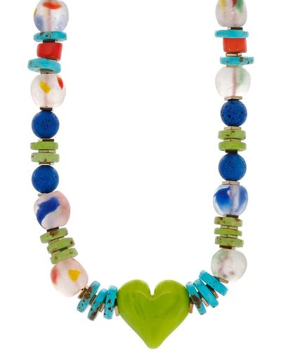 Ebru Jewelry Green Ceramic Heart Colorful Life Bohemian Beaded Necklace