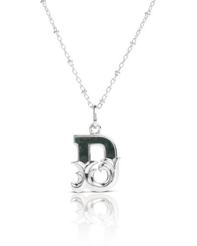 Kasun Solid D Initial Necklace With Green Marble - Metallic
