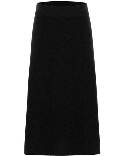 Peraluna Casual Cashmere Blend Knitwear Midi Flare Skirt - Black