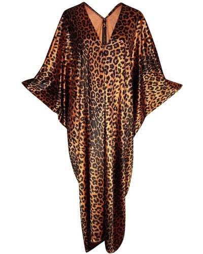 Jennafer Grace Golden Leopard Caftan Kaftan Dress - Brown