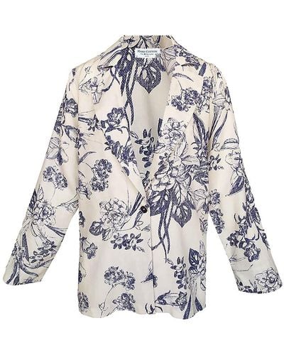 Haris Cotton Printed Linen Blend Jacket With Buttons - White