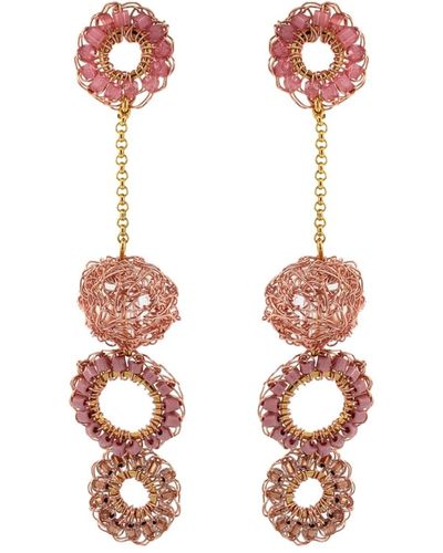 Lavish by Tricia Milaneze Rose Quartz Mix Salvia Handmade Crochet Earrings - Pink