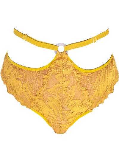Carol Coelho Sun Coral Stretch Lace Highwaisted Panty With Mother Of Pearl Ring - Yellow