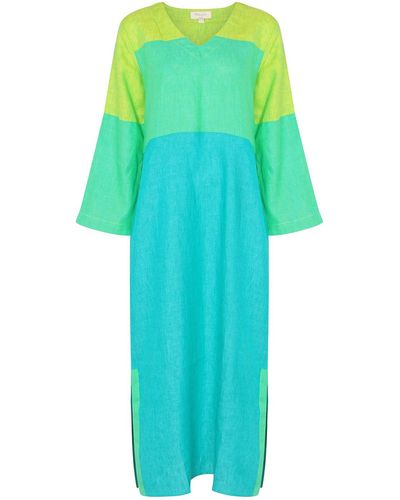 NoLoGo-chic Colour Block Woven Maxi Dress Emerald - Blue