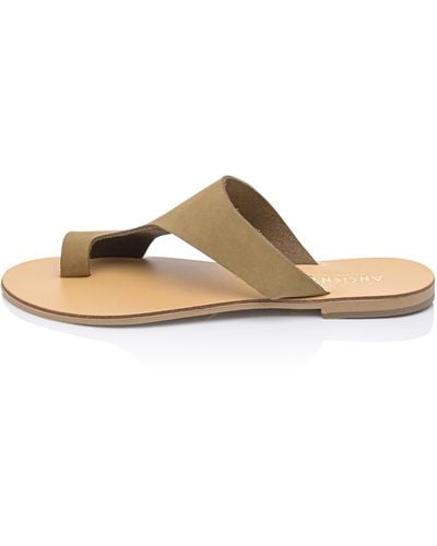 Ancientoo Celaeno Olivia Nubuck Contemporary Fashion Flip Flops With Toe Ring – 's Leather Slide Sandal - Brown