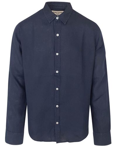 Haris Cotton Linen Basic Long-sleeved Shirt- Marine - Blue