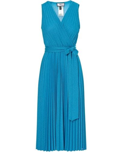 Nissa Lurex Thread Viscose Dress Aqua - Blue