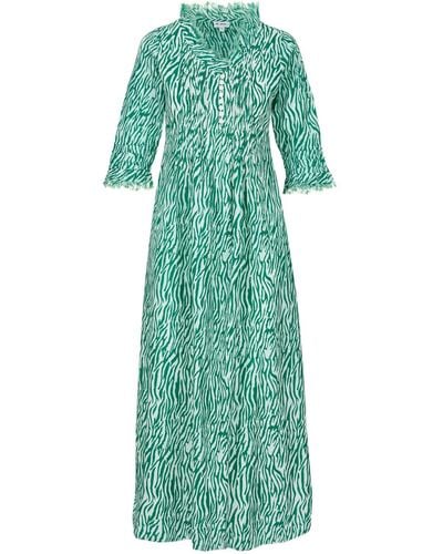 At Last Cotton Annabel Maxi Dress In Sea Reeds - Green