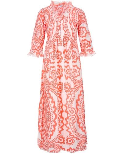 At Last Cotton Annabel Maxi Dress In Orange & White Ikat - Pink